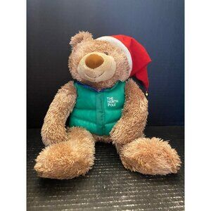 Hallmark Plush North Pole Teddy Bear Stuffed Animal Santa Hat Green Puffer Vest